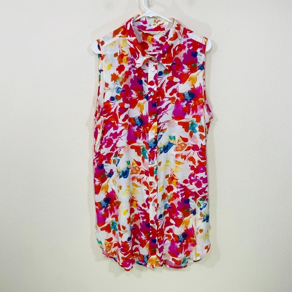 Soft Surroundings Dresses & Skirts - Soft‎ Surroundings Size XL Sleeveless Collared Shirt Dress Rayon Multicolor